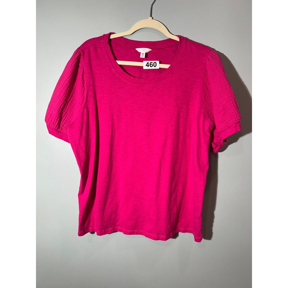 Time and Tru Women XXL 20W-22W Hot Pink cotton Puff Sleeve blouse